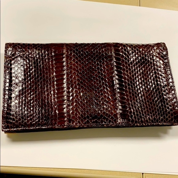 Dark Brown Snakeskin Envelope Clutch Bag Purse - Picture 5 of 13